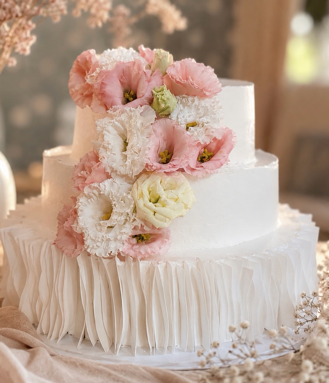 Kimijina poročna torta s cvetlično dekoracijo